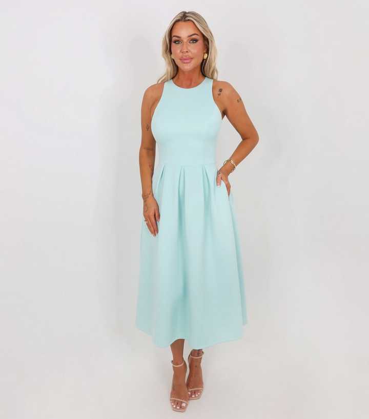 AX Paris Mint Green Pleated Skirt Midi Dress | New Look