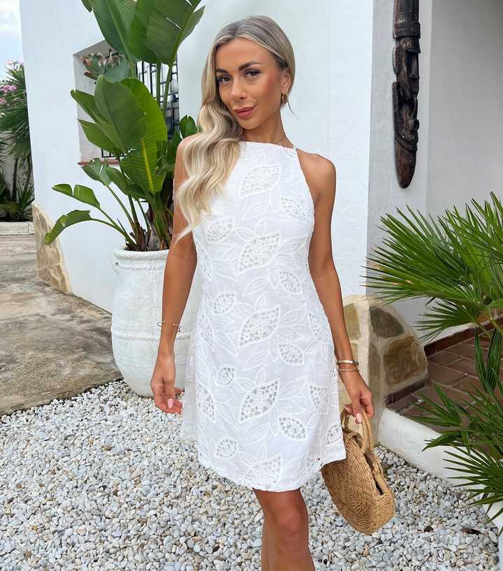 AX Paris White Broderie Racer Neck Mini Dress