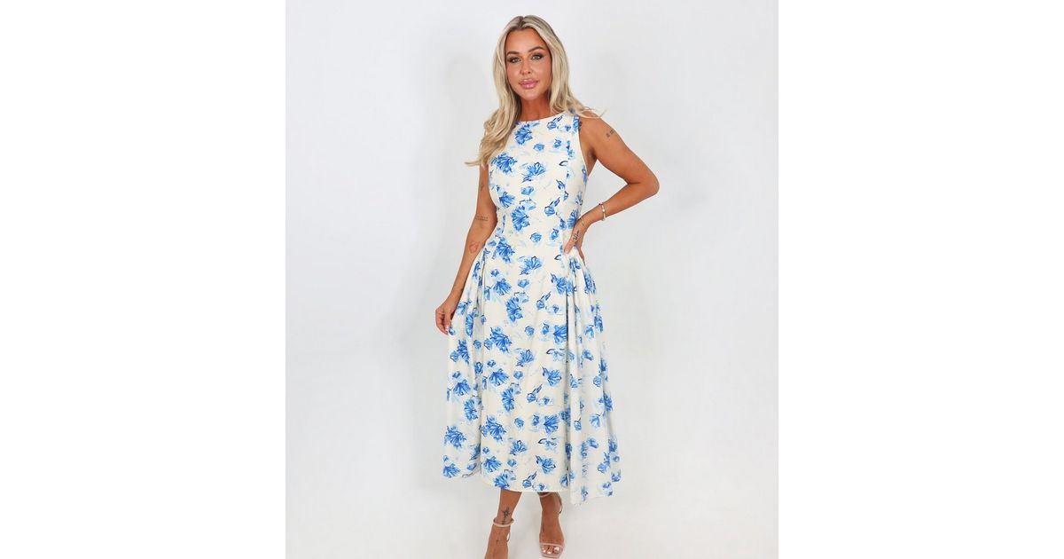 blue silk dress maxi Charlie Pleated Floral Midi Dress by Clea main image 0