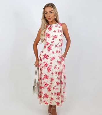 AX Paris Pink Floral Pleated Hip Midi Dress