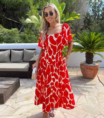 AX Paris Red Shirred Waist Smock Midi Dress