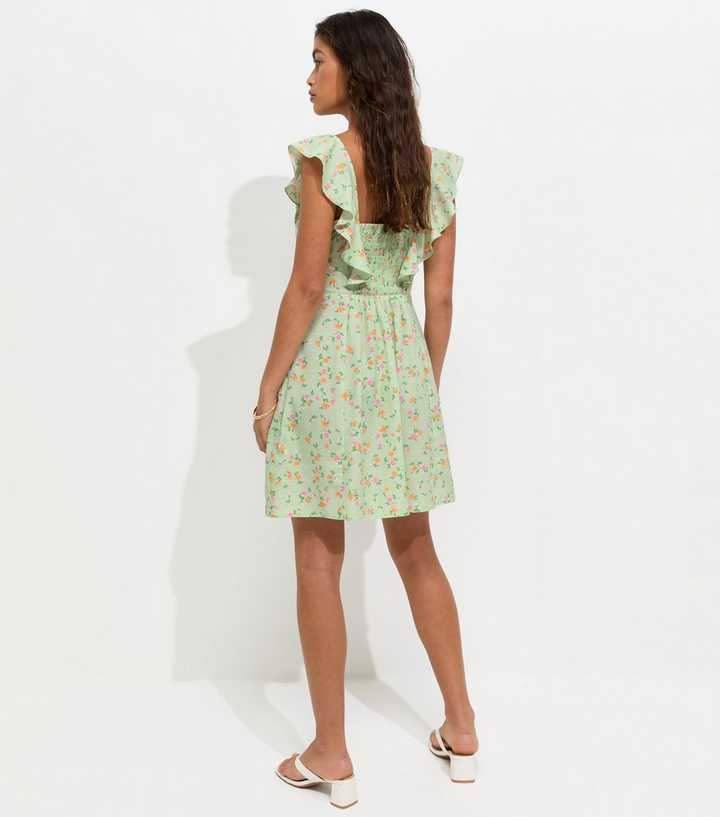 new look green ditsy dress Crepe Print Ruffle Trim Mini SD-01.09.26