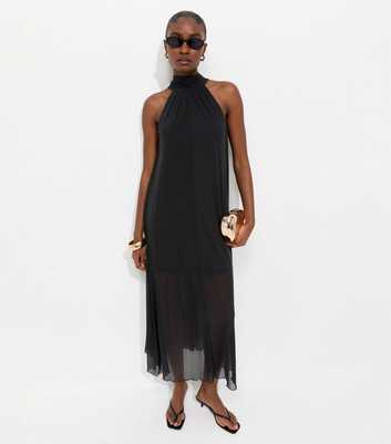 Black Mesh Halter Neck Midaxi Dress