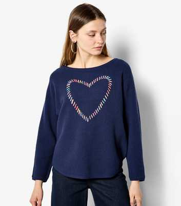Apricot Navy Stitched Heart Jumper