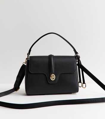 Black Top Handle Front Clasp Crossbody Bag