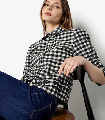 Apricot Black Gingham Embroidered Shirt