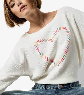 Apricot Cream Heart Stitched Jumper