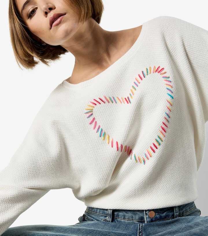 Apricot Cream Heart Stitched Jumper