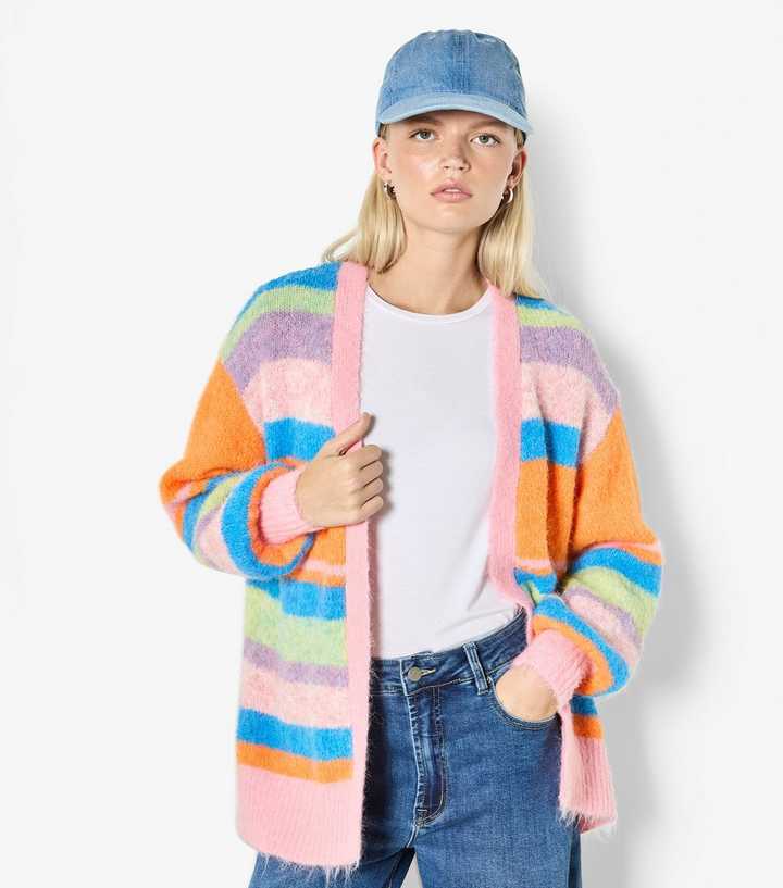 Apricot Pink Striped Cardigan