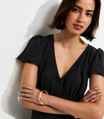 Black Flutter Sleeve Mini Tea Dress