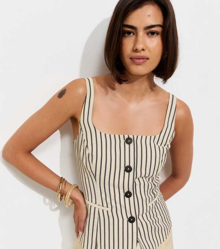 Cream Stripe Cami Strap Waistcoat