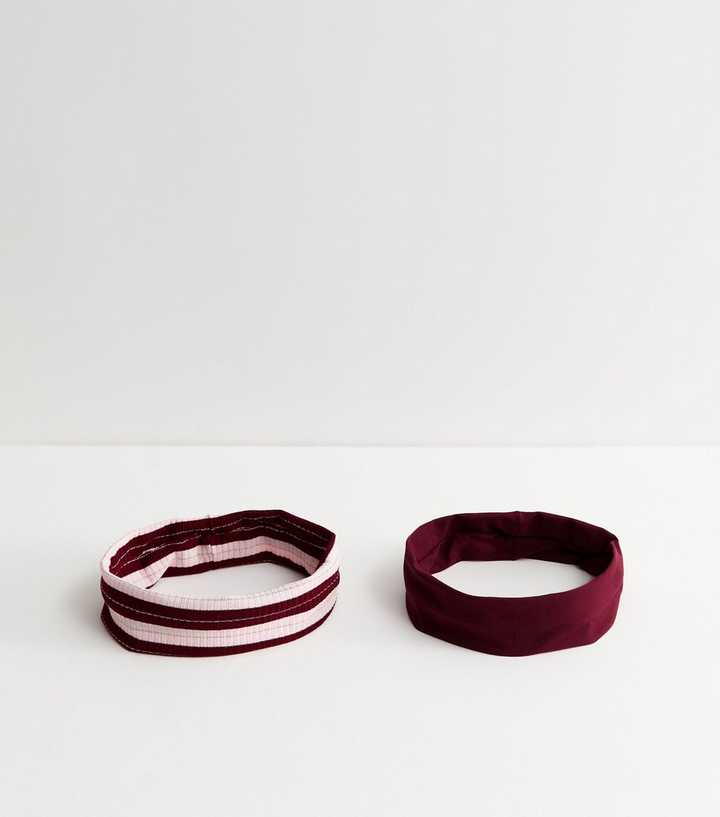 Pack of 2 Burgundy Striped Stretch Headbands