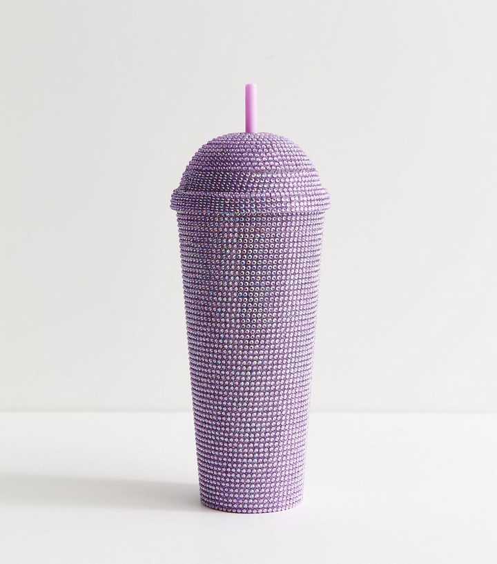 Bright Purple Gem Embellished Domed Straw Cup