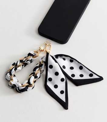 Black Polka Dot Scarf and Chain Phone Strap