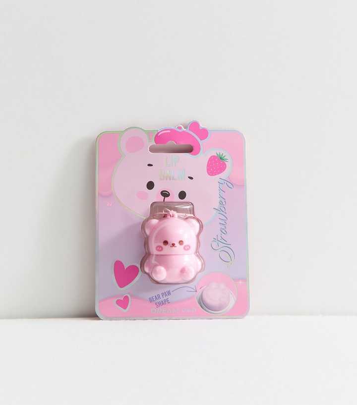 Pink Strawberry Bear Lip Balm Keyring