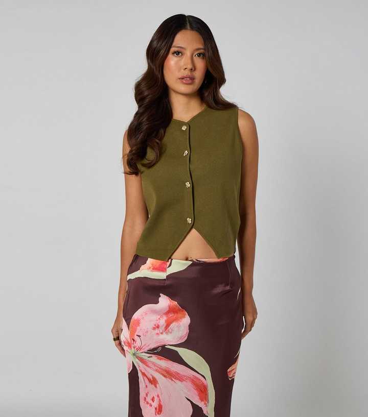Urban Bliss Green Floral Button Vest Top