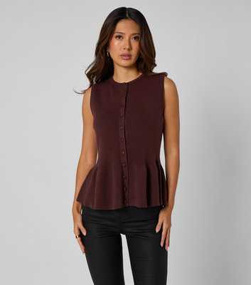Urban Bliss Dark Brown Peplum Button Front Vest Top