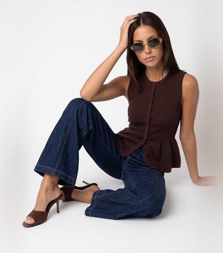 Urban Bliss Dark Brown Peplum Button Front Vest Top