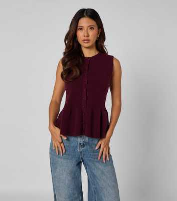 Urban Bliss Burgundy Peplum Button Front Vest Top