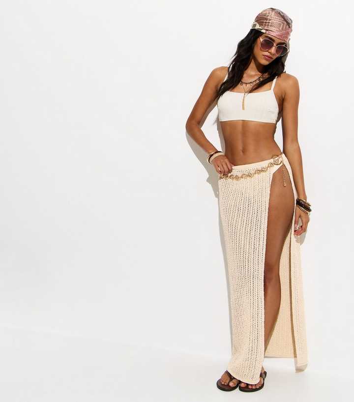 Cream O-Ring Crochet Maxi Skirt