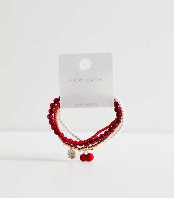 Pack of 4 Red Stretchy Beaded Charm Bracelets