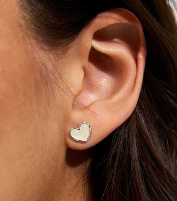 Silver Tone White Mini Heart Stud Earrings