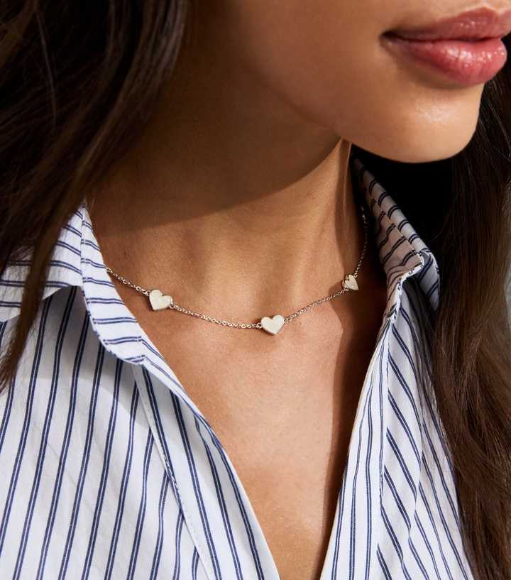 Silver Tone Mini Enamel Heart Necklace