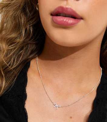 Silver Tone Diamanté Bow Chain Necklace