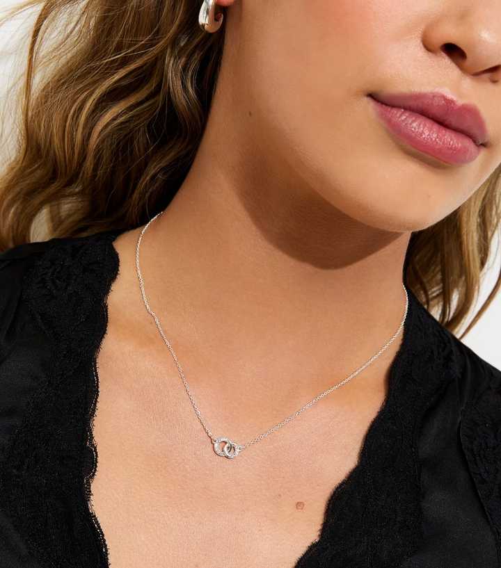 Silver Tone Diamanté Double Link Chain Necklace
