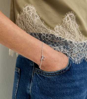 Silver Tone Diamanté Bow Chain Bracelet
