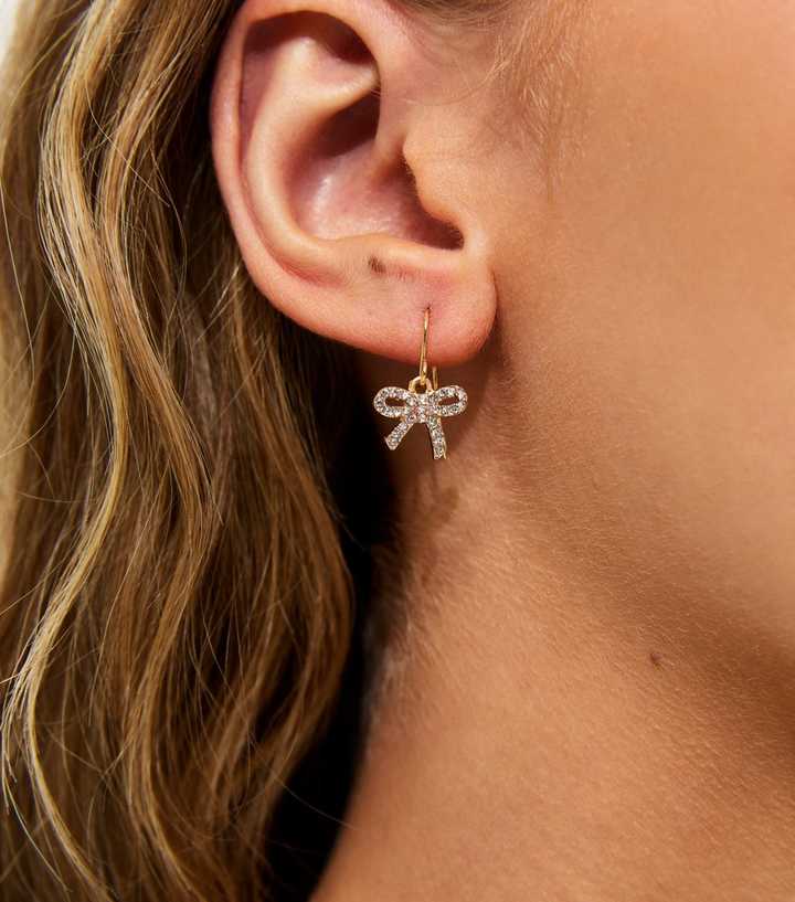Gold Tone Diamant?� Bow Drop Earrings