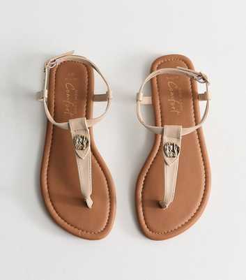 Wide Fit White Faux Leather Hardware Detail Toe Post Sandals