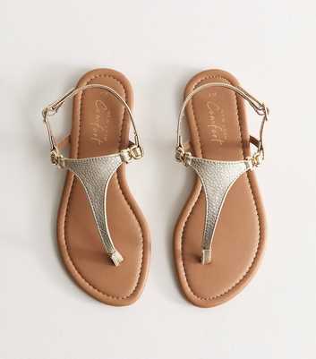 Gold Faux Leather Toe Post Sandals