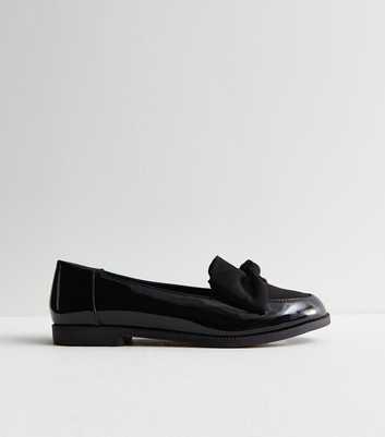 Black Faux Patent Leather Bow Loafers