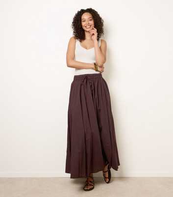 Blue Vanilla Dark Brown Gathered Panel Maxi Skirt