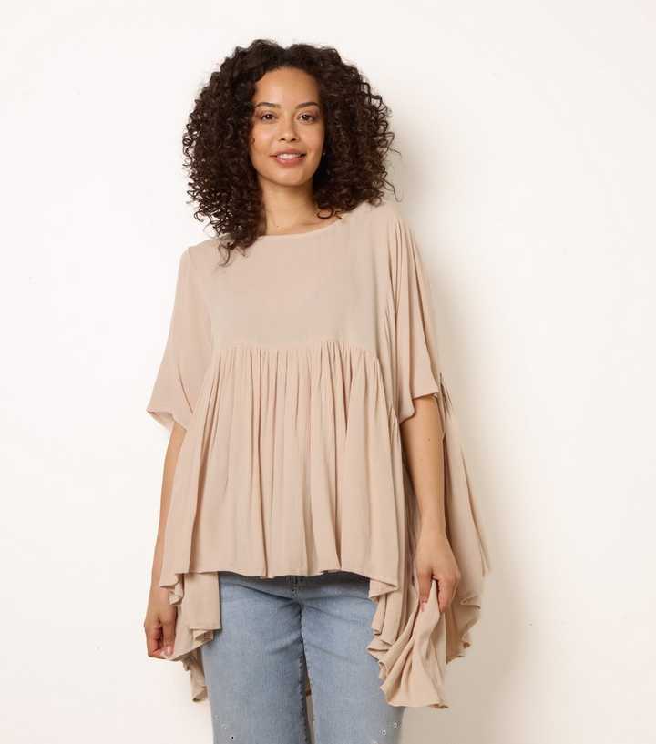 Blue Vanilla Stone Gathered Oversized Top