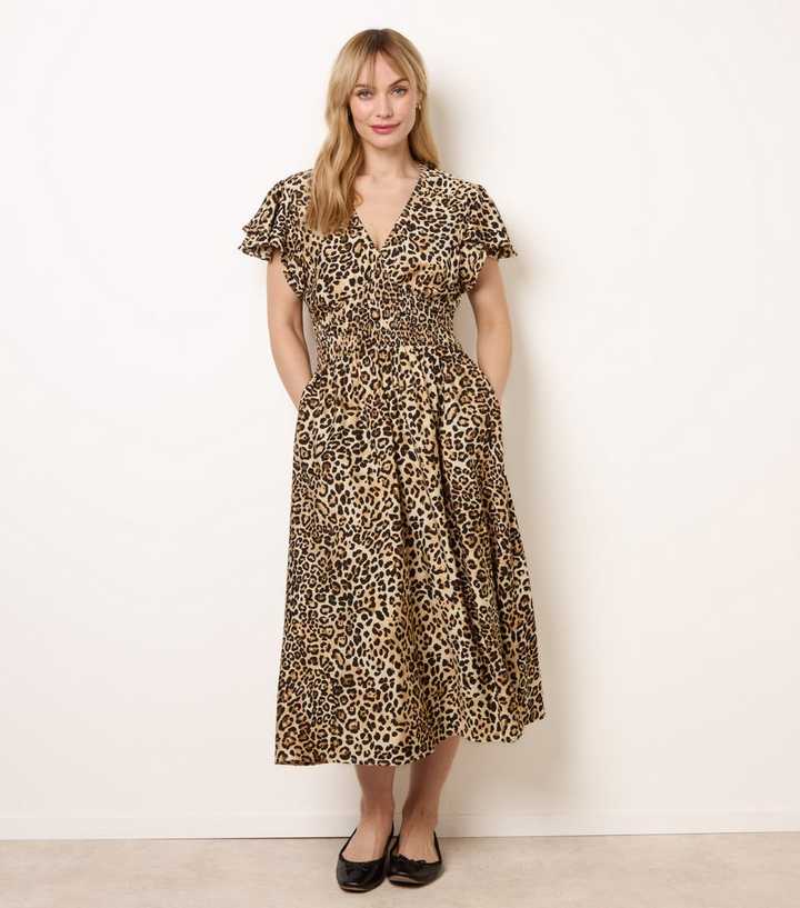 Blue Vanilla Brown Animal Print Midi Dress