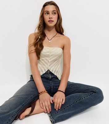 Girls Cream Handkerchief Hem Bandeau Top