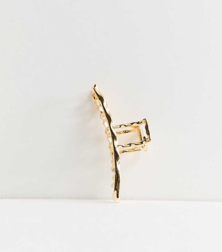 Gold Tone Hammered Long Hair Clip