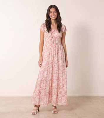 Blue Vanilla Pink Floral Print Tie Front Maxi Dress