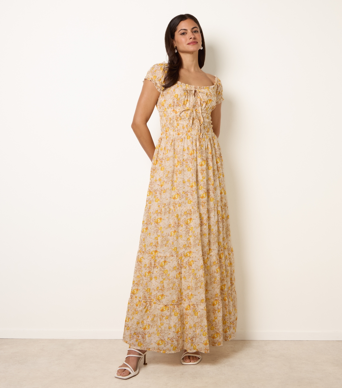 Women's Yellow Floral Print Tie Front Maxi Dress Blue Vanilla New Look
