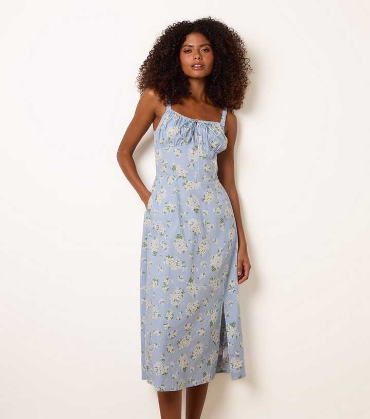 Blue Vanilla Blue Cotton Floral Midi Dress