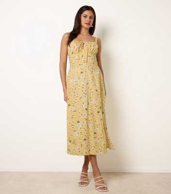 Blue Vanilla Light Yellow Cotton Floral Midi Dress