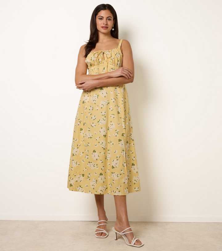 Blue Vanilla Light Yellow Cotton Floral Midi Dress | New Look Blue Vanilla Light Yellow Cotton Floral Midi Dress | New Look