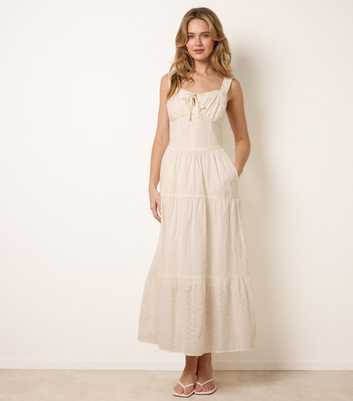 Blue Vanilla Off White Broderie Anglaise Button Detail Maxi Dress