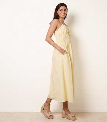 Blue Vanilla Light Yellow Ruched Bust Strappy Midi Dress