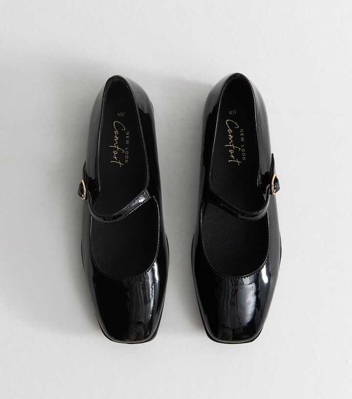 Black Patent Faux Leather Mary Jane Pumps