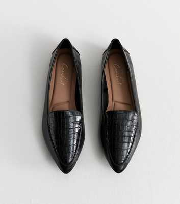 Black Patent Faux Leather Crocodile Embossed Pointed Toe Flats