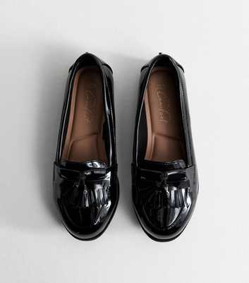 Extra Wide Fit Black Patent Faux Leather Tassel Loafers