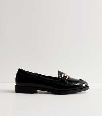 Black Patent Faux Leather Horsebit Loafers